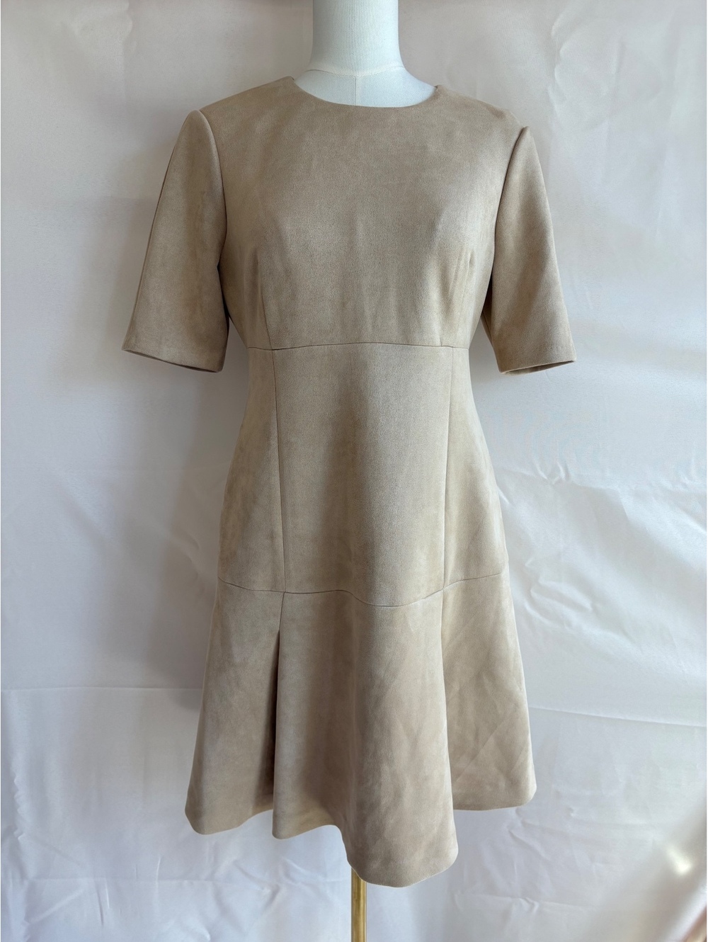 Calvin Klein Beige Faux Suede Fit and Flare Dress Size 8